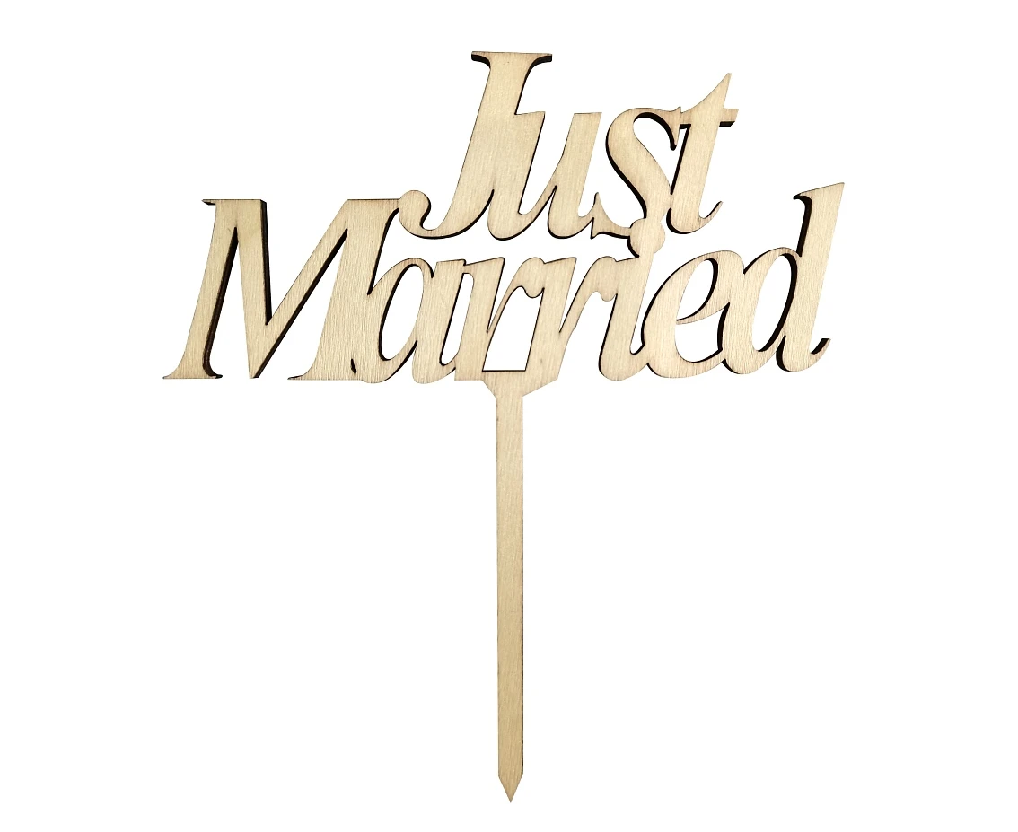 Dekoracja drewniana na tort Just Married, 13x14 cm KK
