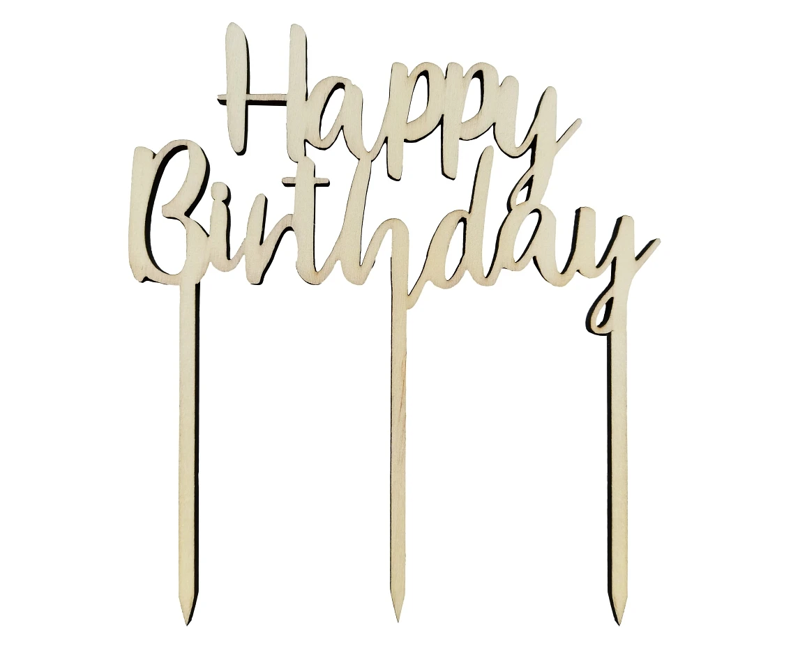 Dekoracja drewniana na tort Happy Birthday, 13x14 cm