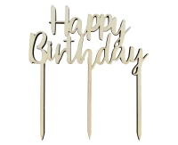 Dekoracja drewniana na tort Happy Birthday, 13x14 cm