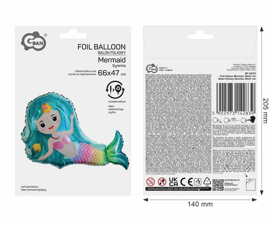 Balon foliowy Syrenka, 66x47 cm AA