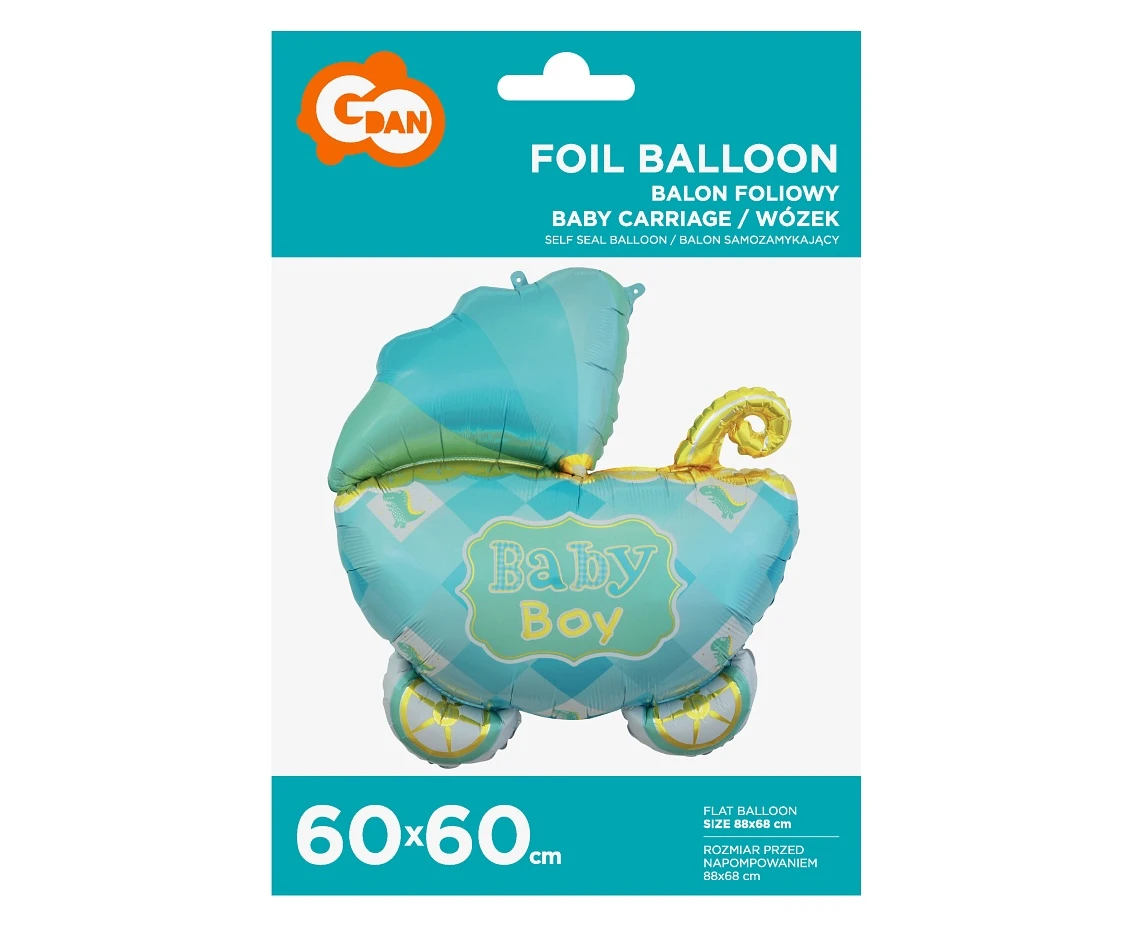 Balon foliowy Wózek, niebieski, 60 cm