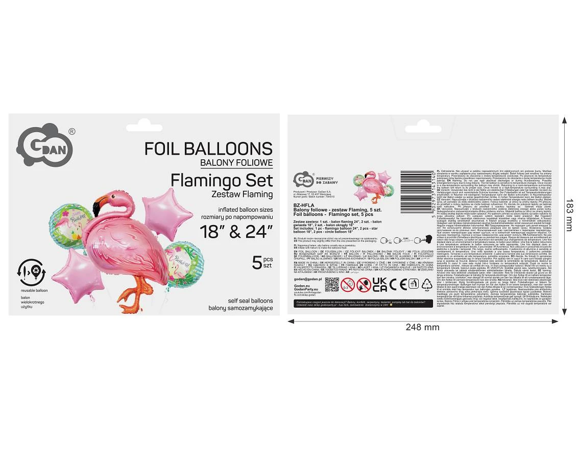 Balony foliowe - zestaw Flaming, 5 szt.
