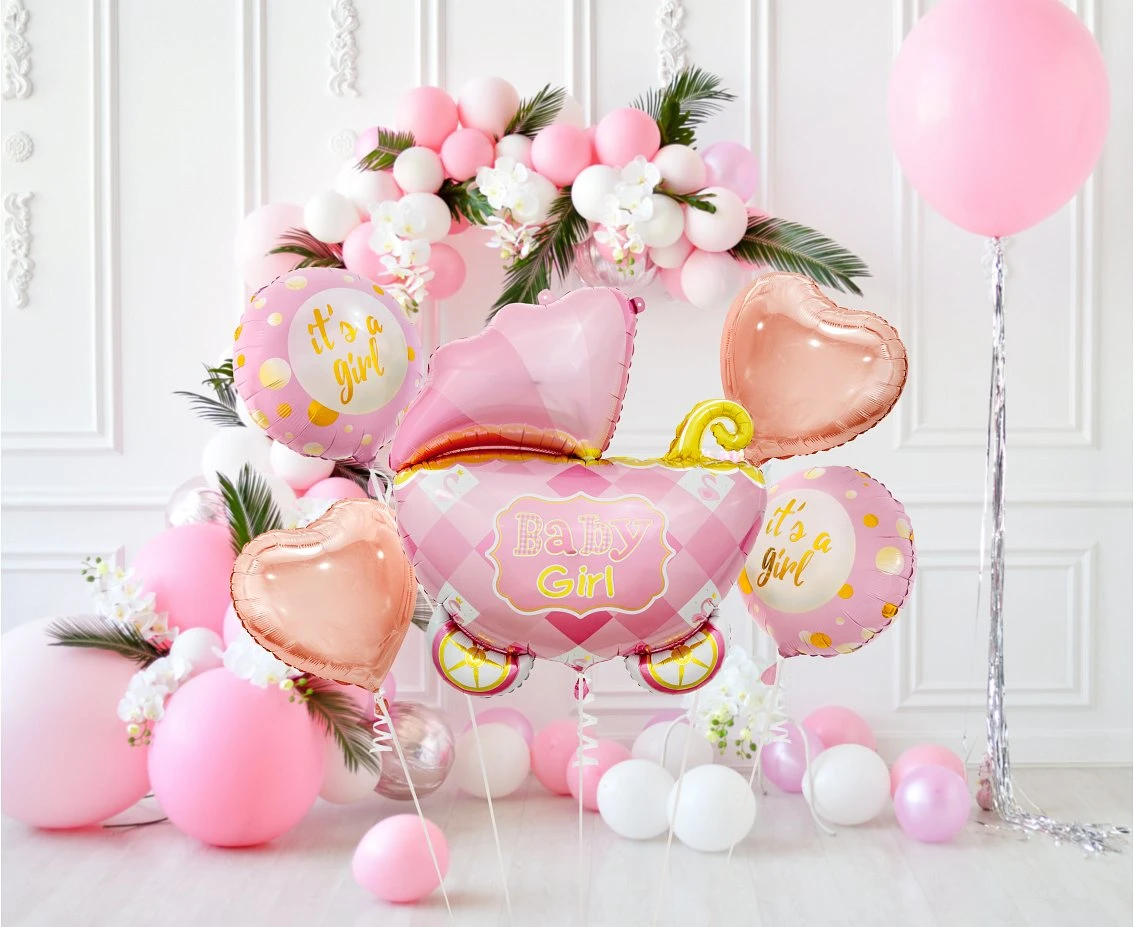 Balony foliowe - zestaw Wózek, różowy, 5 szt. KK
