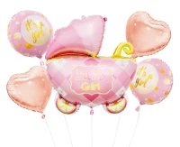 Balony foliowe - zestaw Wózek, różowy, 5 szt. KK