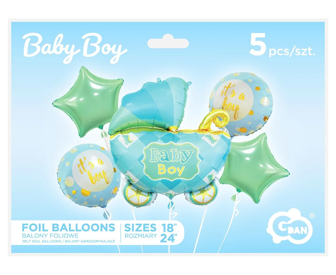 Balony foliowe - zestaw Wózek, niebieski, 5 szt. KK