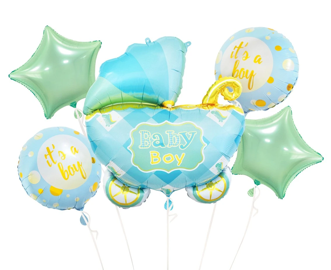 Balony foliowe - zestaw Wózek, niebieski, 5 szt. KK