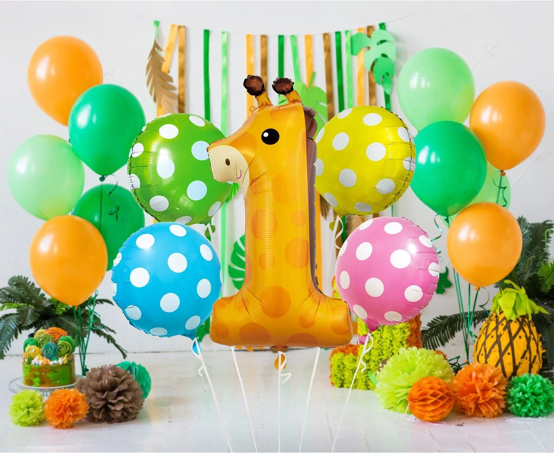 Balony foliowe - zestaw Żyrafa cyfra 1, 5 szt. KK