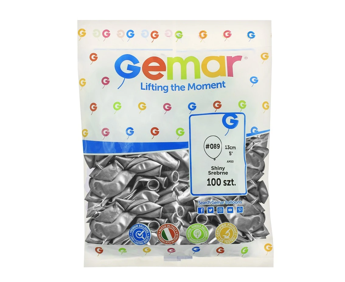Balony Gemar 5", shiny srebrne, 100szt.