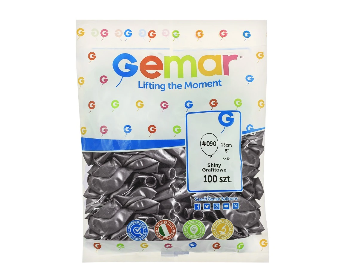 Balony Gemar 5", shiny grafitowe, 100szt.