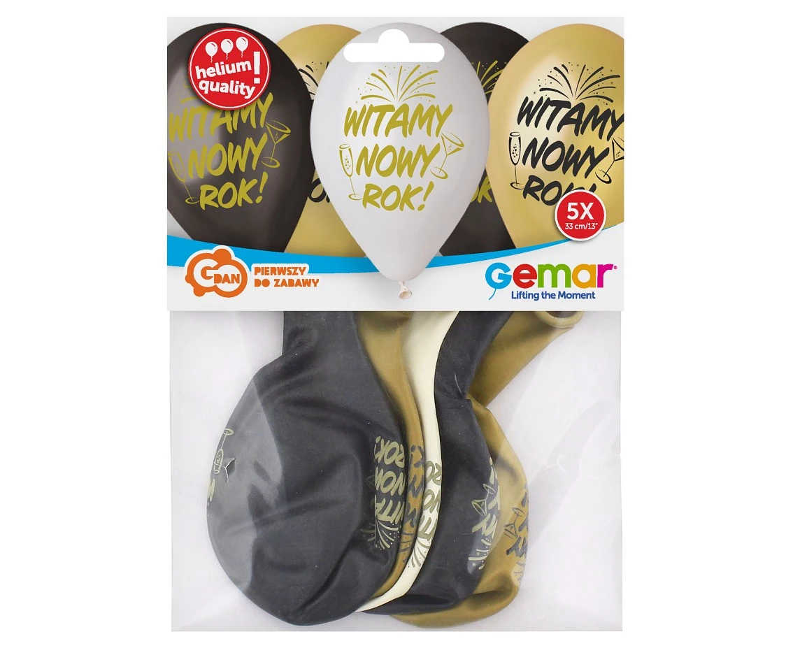 Balony Gemar 13", premium hel, witamy nowy rok, metalik, 5szt.