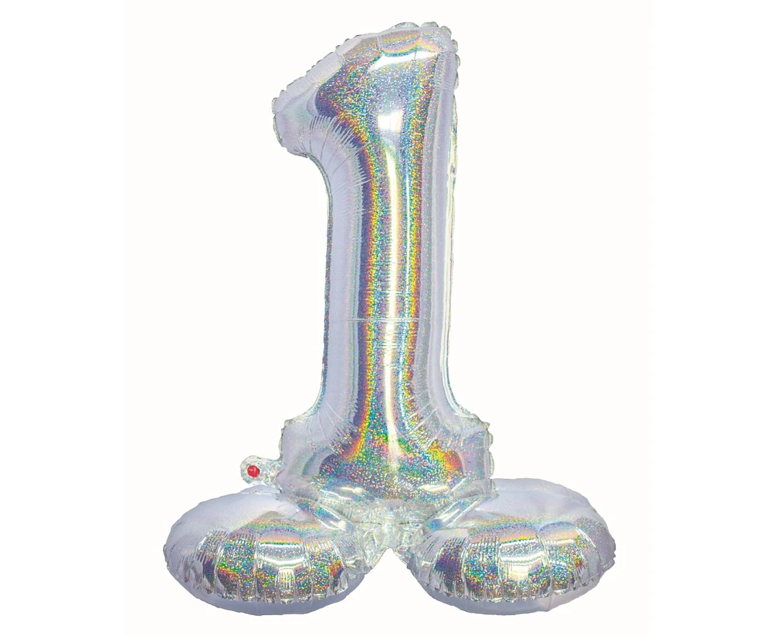 Balon foliowy B&C, Cyfra stojąca 1, holograficzna srebrna, 72 cm KK