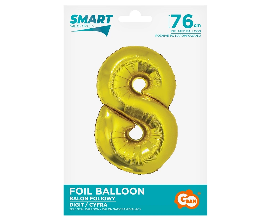 Balon foliowy Smart, Cyfra 8, złota, 76 cm AA