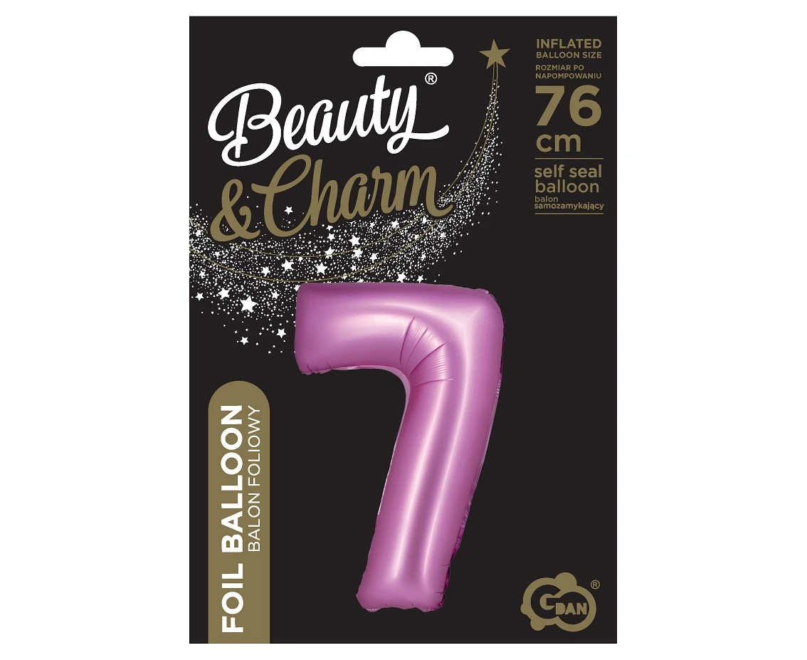 Balon foliowy B&C, Cyfra 7, satynowa różowa, 76 cm KK