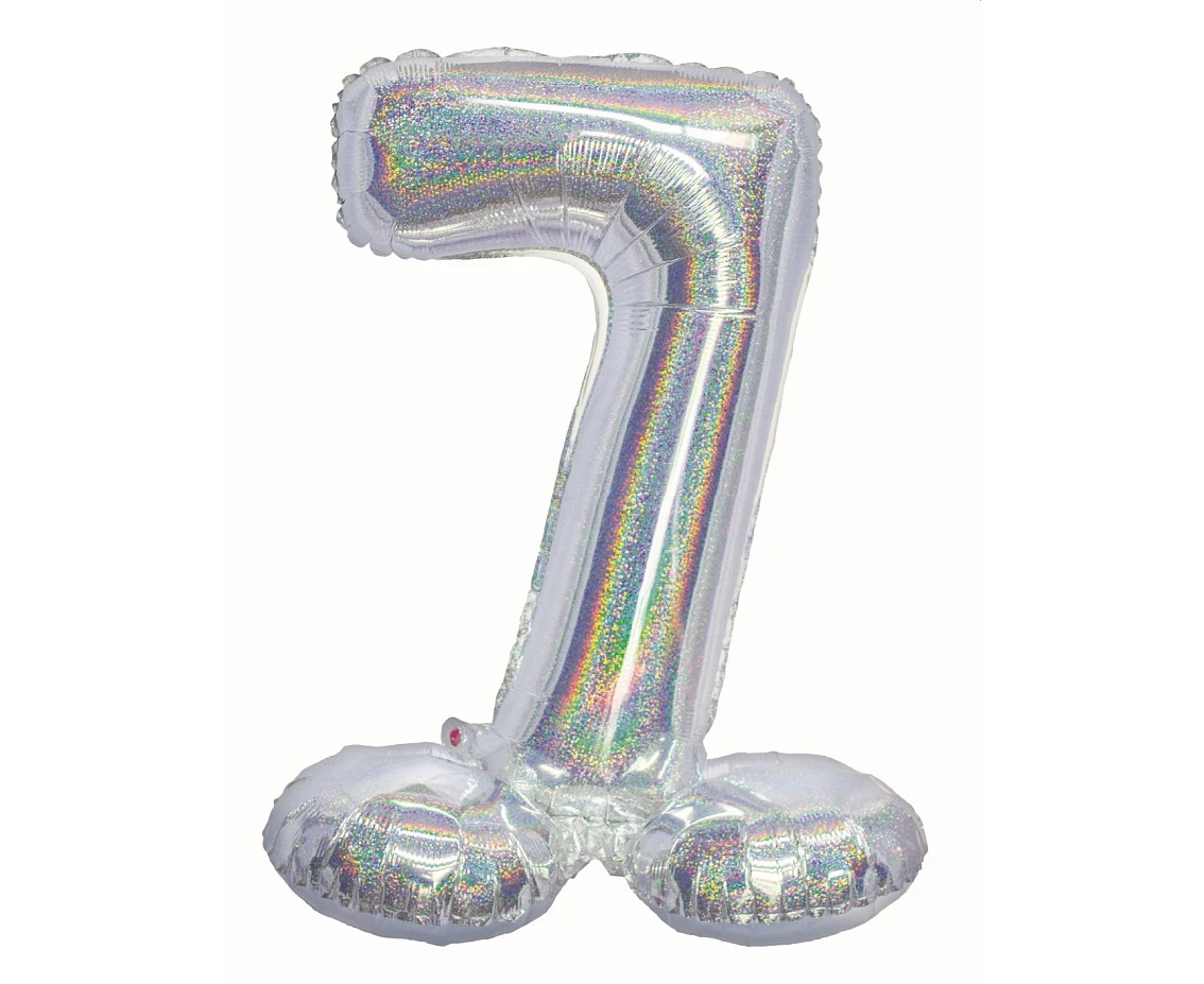 Balon foliowy B&C, Cyfra stojąca 7, holograficzna srebrna, 72 cm KK