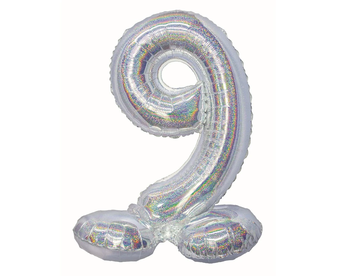 Balon foliowy B&C, Cyfra stojąca 9, holograficzna srebrna, 72 cm KK