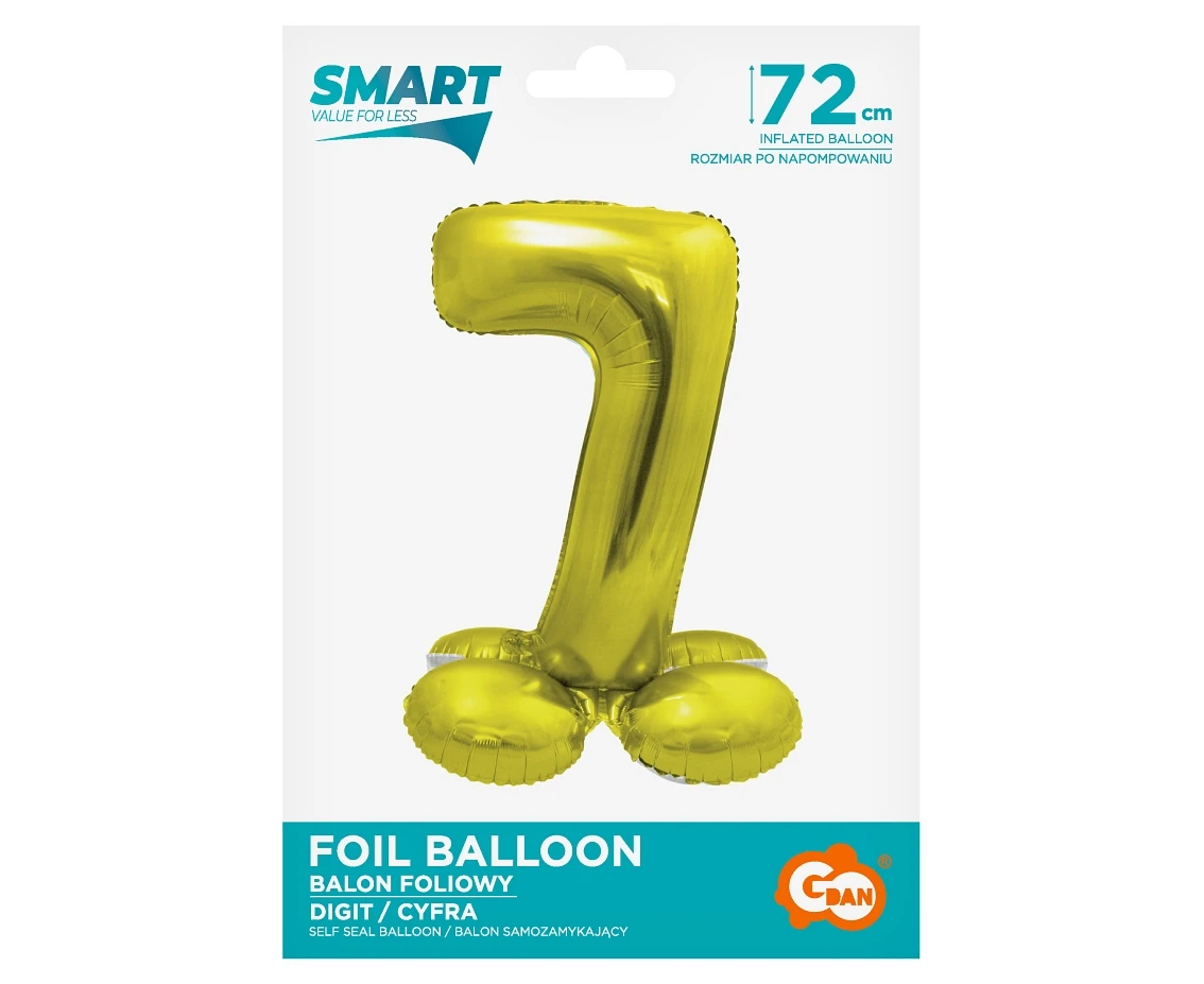 Balon foliowy Smart, Cyfra stojąca 7, złota, 72 cm KK