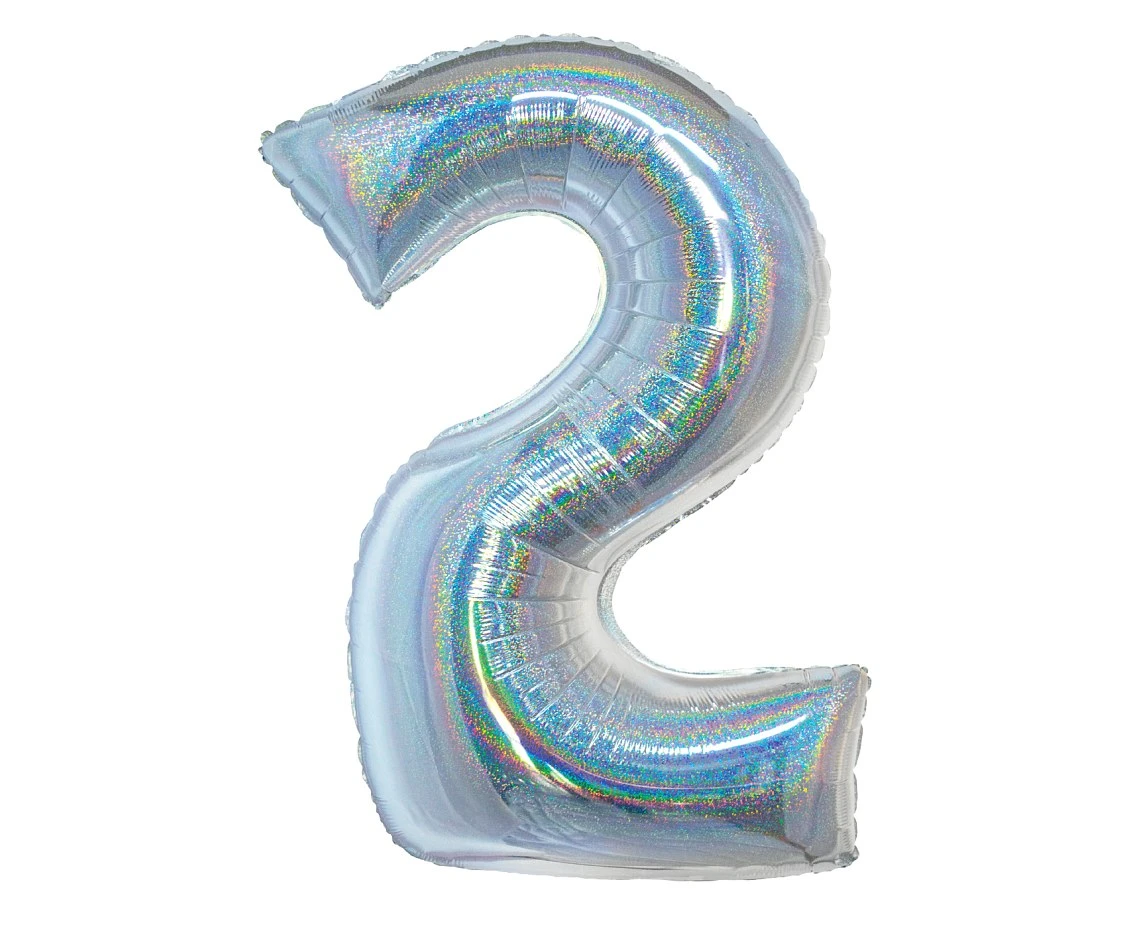 Balon foliowy B&C, Cyfra 2, holograficzna srebrna, 76 cm KK