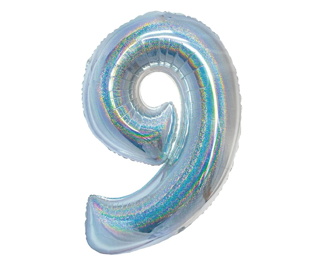 Balon foliowy B&C, Cyfra 9, holograficzna srebrna, 76 cm KK