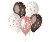 Balony Gemar 13", premium hel gwiazdy różowo-złote, metalik, 6szt. KK