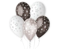 Balony Gemar 13", premium hel gwiazdy srebrne, metalik, 6szt. KK