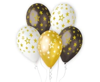 Balony Gemar 13", premium hel gwiazdy złote, metalik, 6szt.