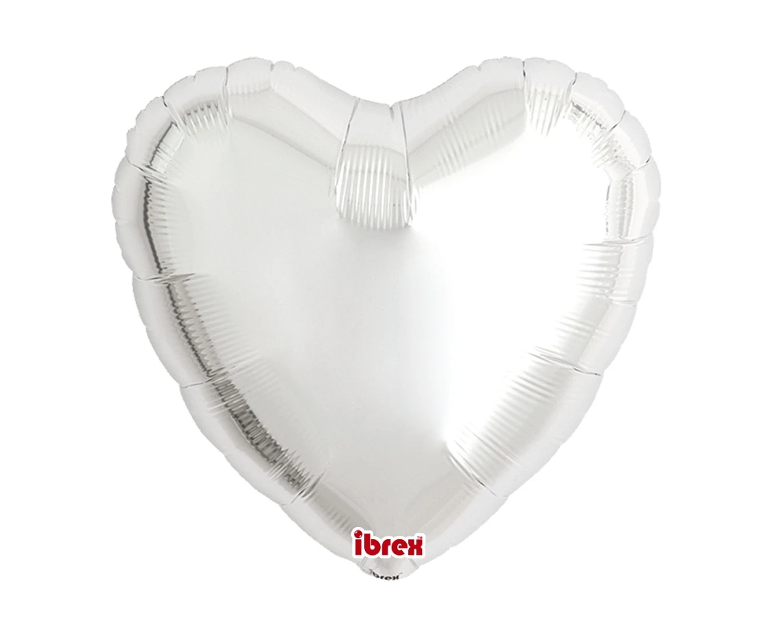 Balon Ibrex Hel, serce 14", Metallic Silver, 5 szt.