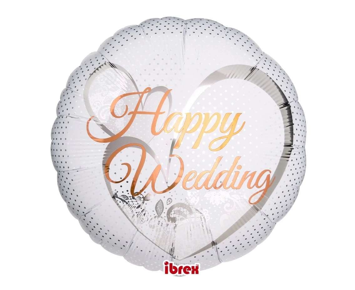 Balon Ibrex Hel, okrągły 14", Happy Wedding Lace White, packed