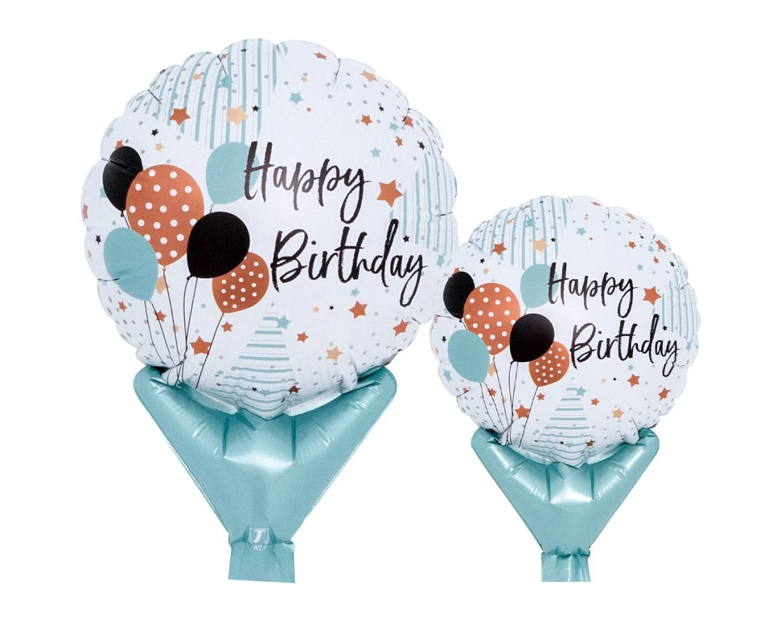 Balon Ibrex, na patyczek, okrągły 5", Happy Birthday Balloons, 10 szt.