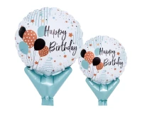 Balon Ibrex, na patyczek, okrągły 5", Happy Birthday Balloons, 10 szt.