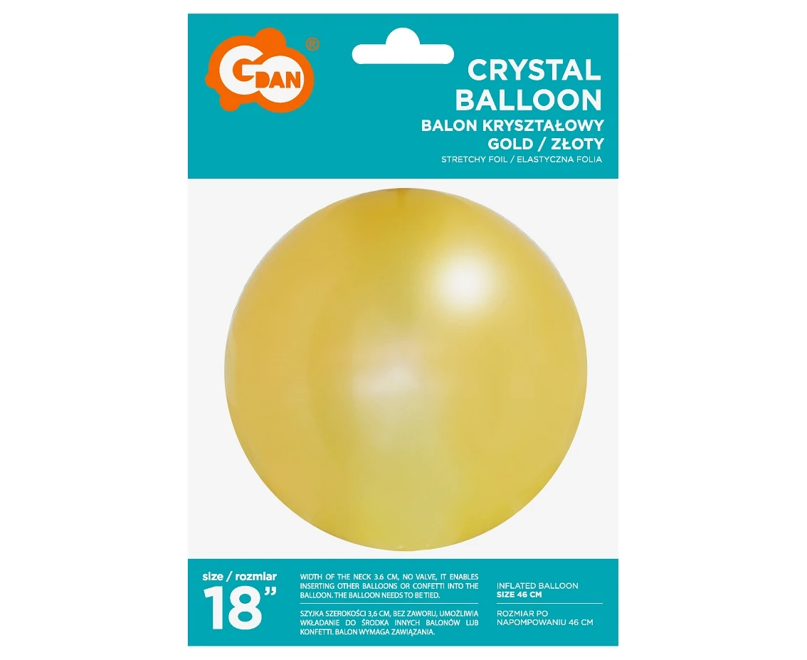 Balon Aqua - kryształowy, złoty, 18" KK