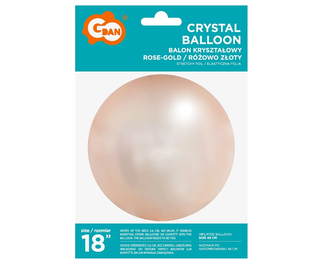 Balon Aqua - kryształowy, różowo-złoty, 18" KK