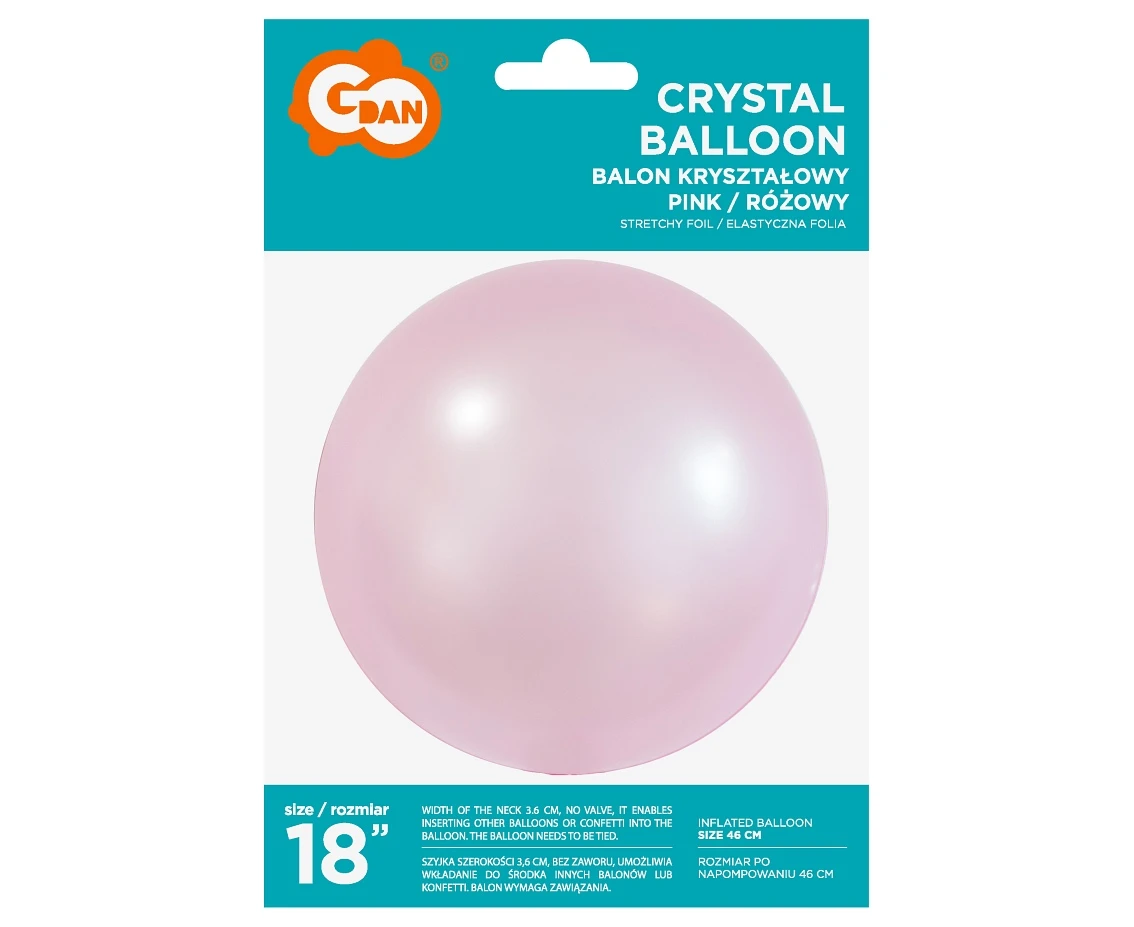 Balon Aqua - kryształowy, różowy, 18" KK