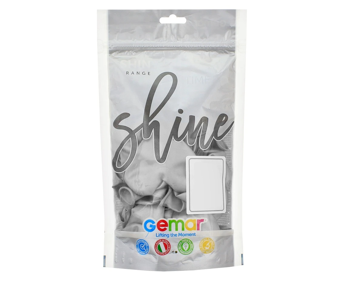 Balony Gemar 12", CRB shiny serca srebrne, 25szt.