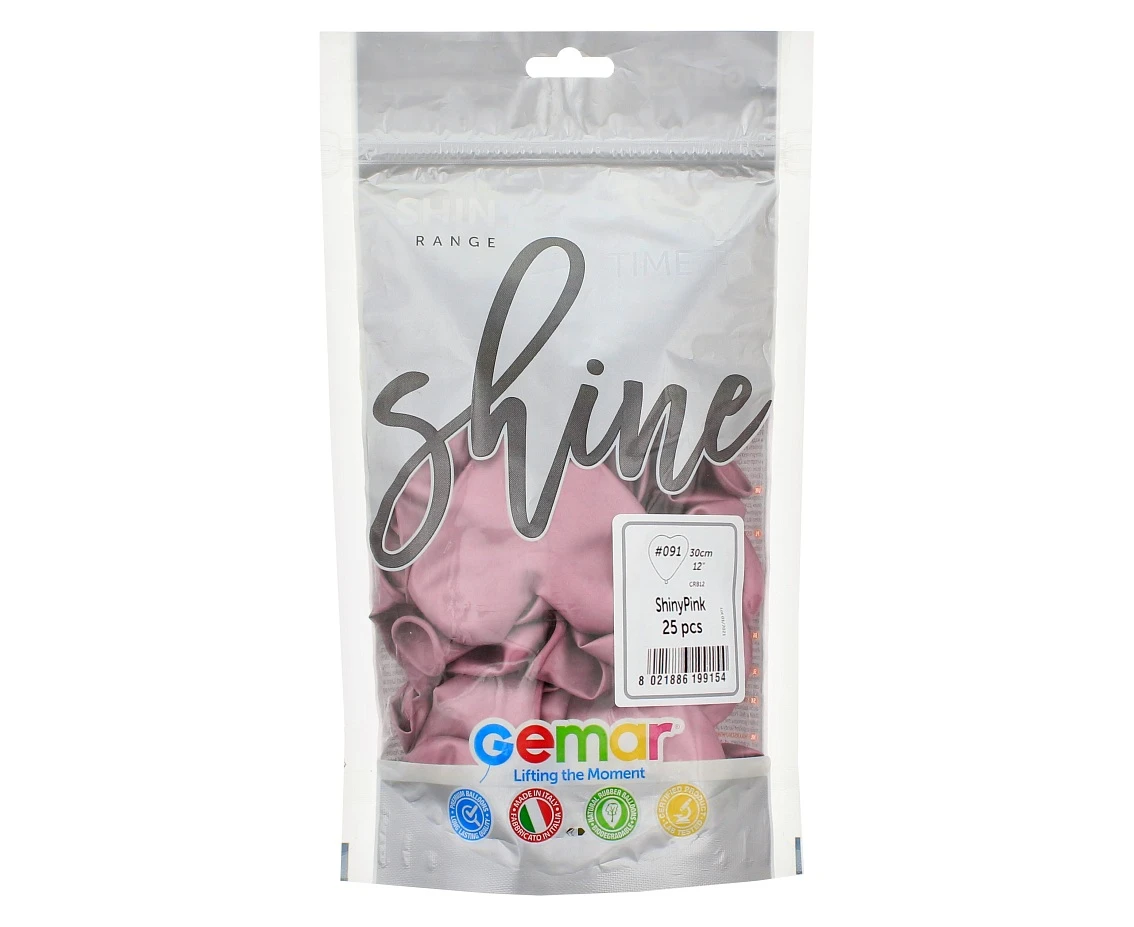 Balony Gemar 12", CRB shiny serca różowe, 25szt. KK