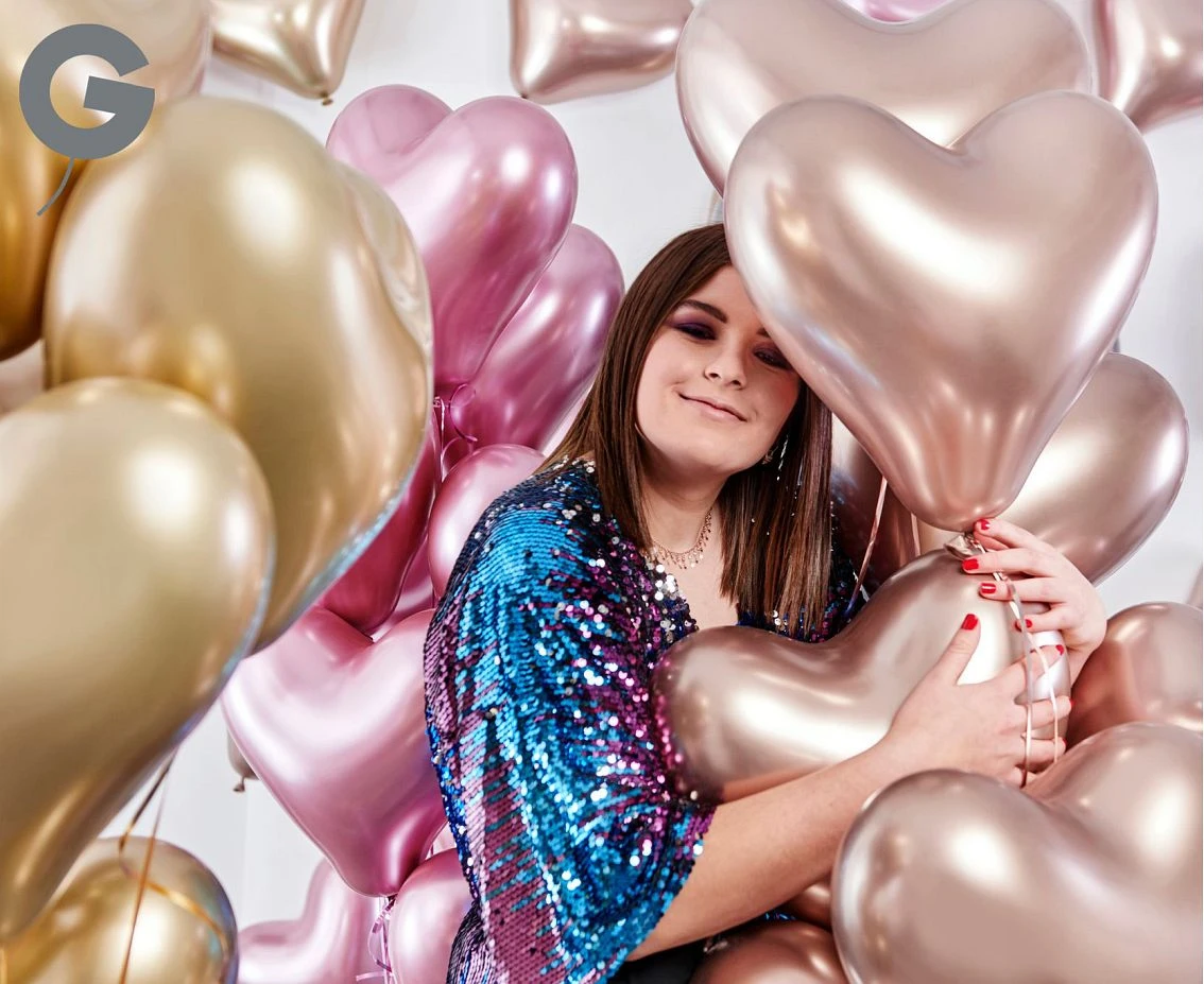 Balony Gemar 12", CRB shiny serca różowo-złote, 25szt. KK