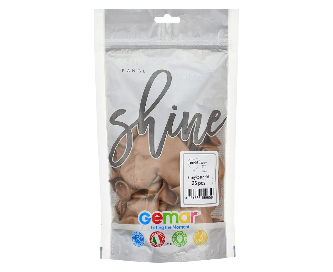 Balony Gemar 12", CRB shiny serca różowo-złote, 25szt. KK
