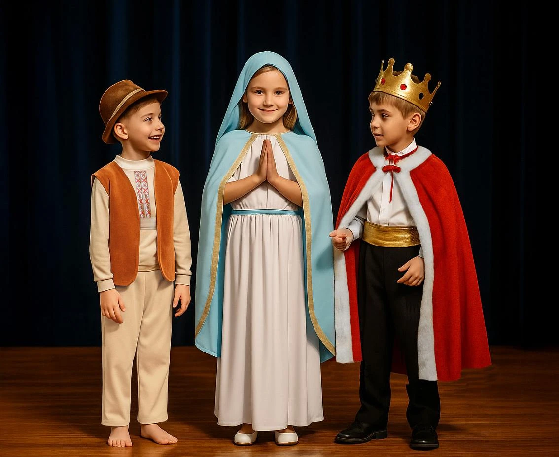 Zestaw dla dzieci Maria (sukienka, peleryna z kapturem, pasek), rozm. 130/140 cm