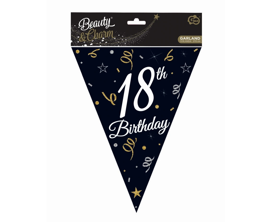 Girlanda papierowa Beauty&Charm z flagami "18", 28x270 cm
