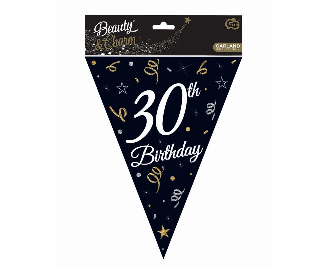 Girlanda papierowa Beauty&Charm z flagami "30", 28x270 cm
