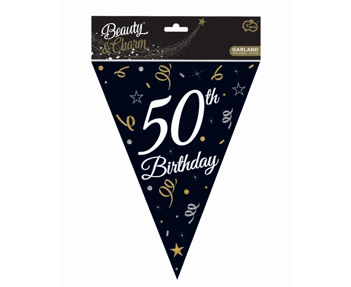 Girlanda papierowa Beauty&Charm z flagami "50", 28x270 cm