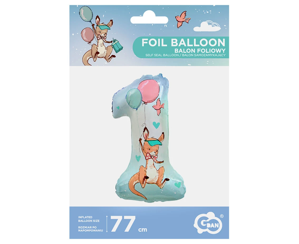 Balon foliowy Cyfra 1 - Kangurek, 77 cm KK