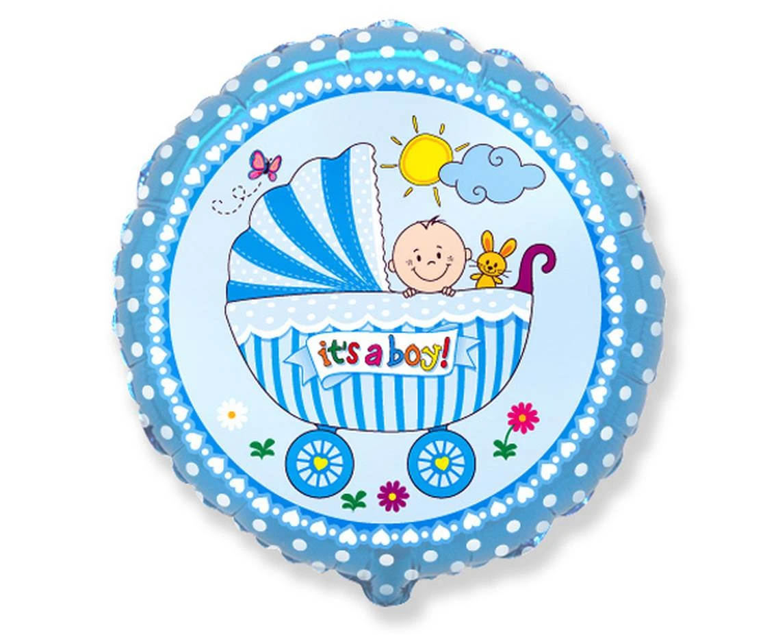 Balon foliowy 18" FX - Wózek dla chłopca, niebieski, pakowany