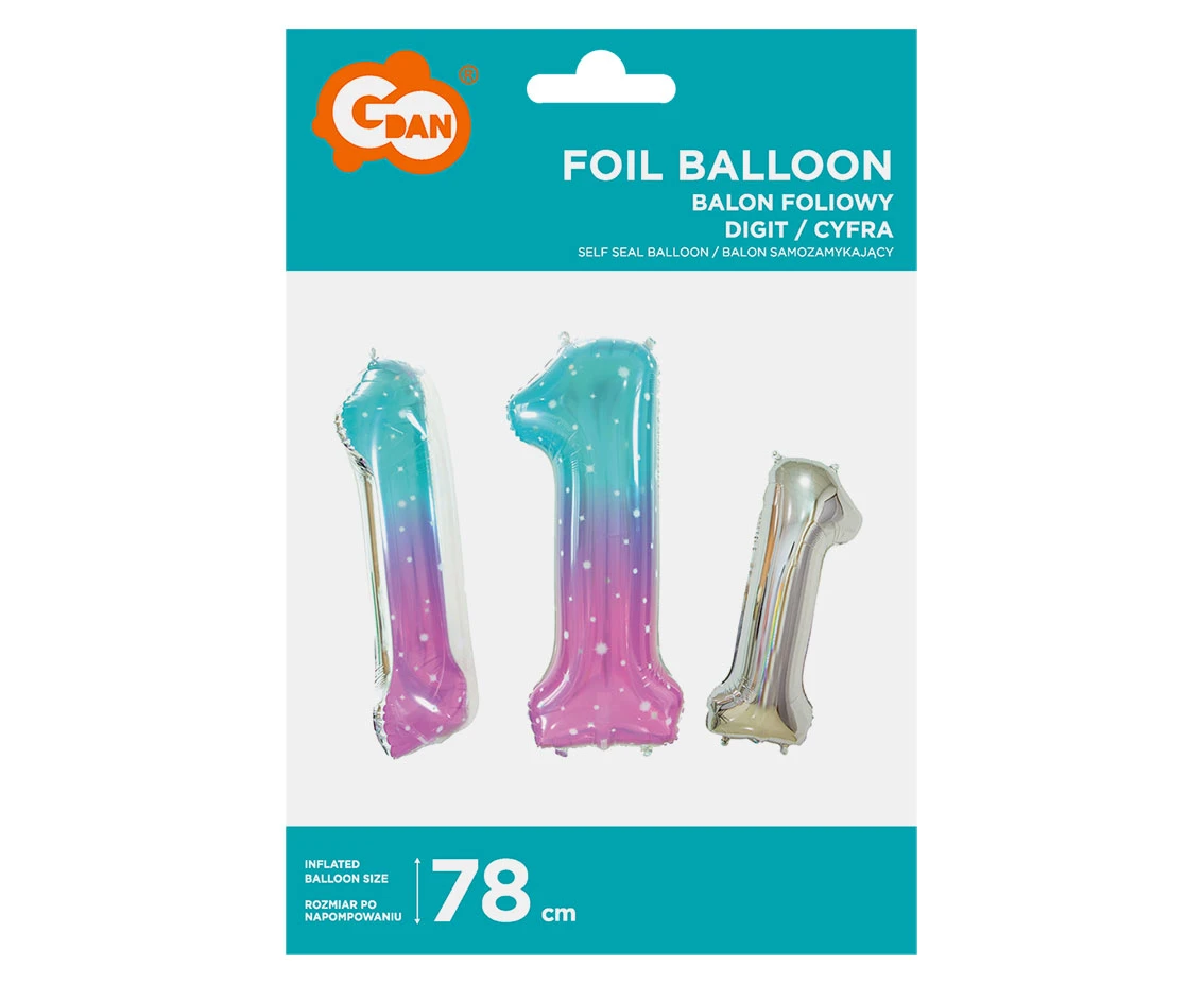 Balon foliowy Cyfra 1, Kosmos, 78 cm KK