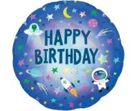 Balon foliowy holograficzny Happy Birthday Outer Space, zapakowany KK
