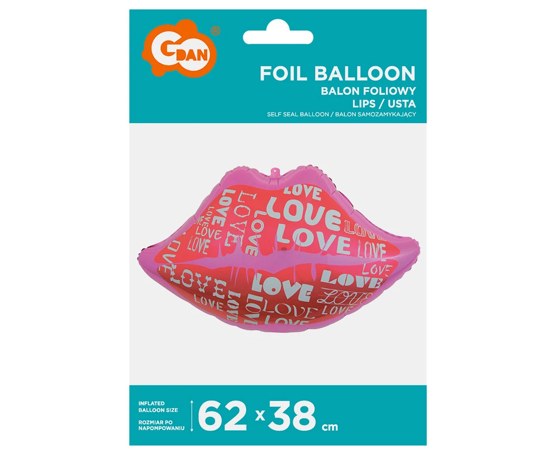 Balon foliowy Usta z napisem Love, 62x38 cm KK