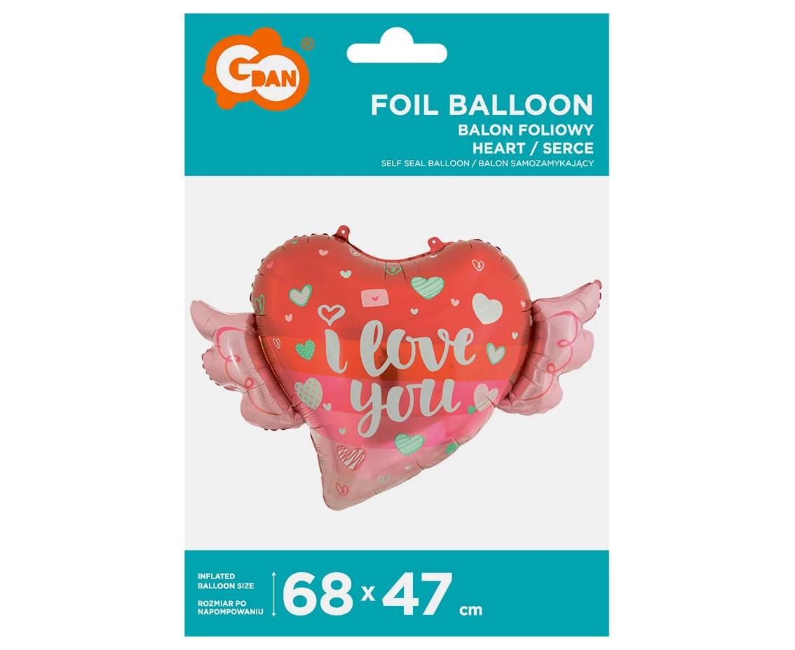 Balon foliowy Serce ze skrzydełkami, 68x47 cm KK