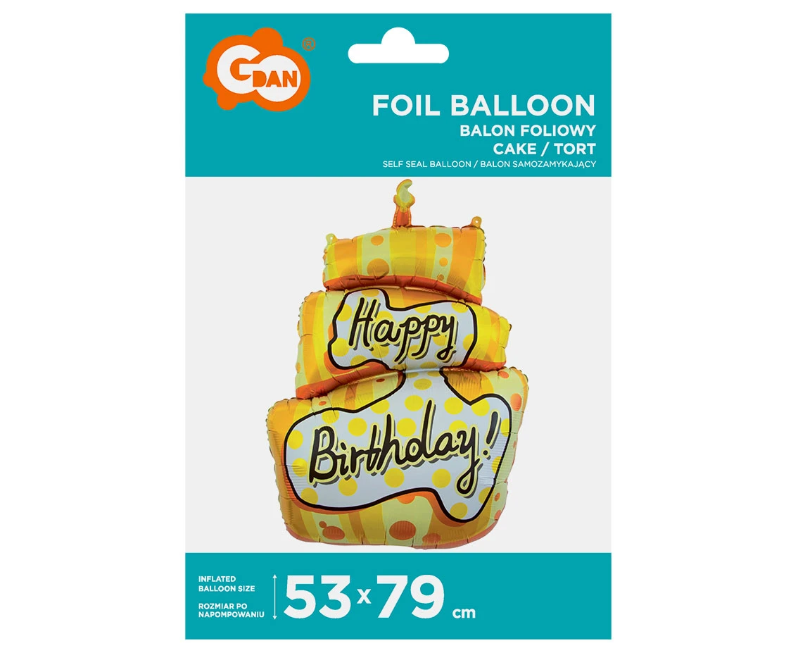 Balon foliowy Tort Happy Birthday, 53x79 cm KK