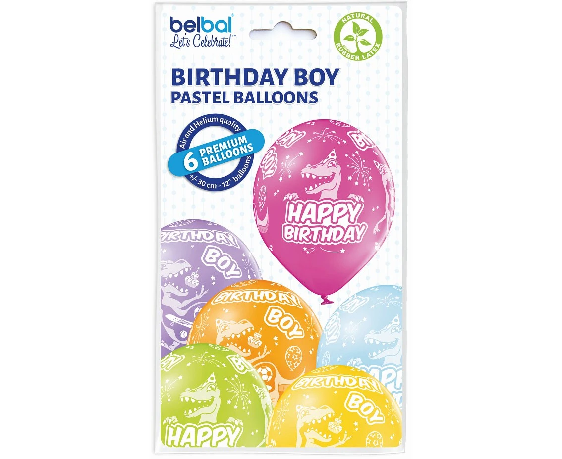 Balony Belbal 12", D11, urodziny chłopca, 6szt.