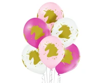 Balony Belbal 12", D11, złote jednorożce, 6szt.