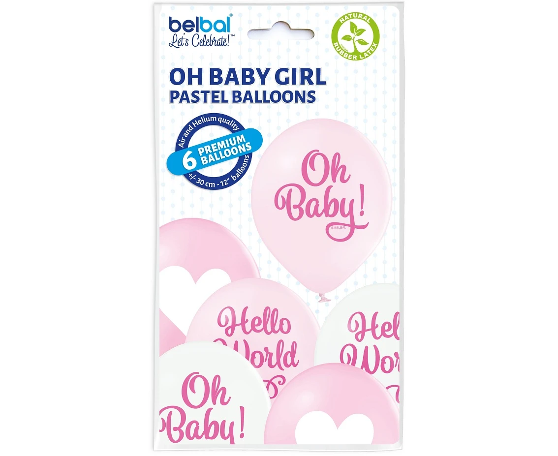 Balony Belbal 12", D11, Oh Baby dziewczynka, 6szt.